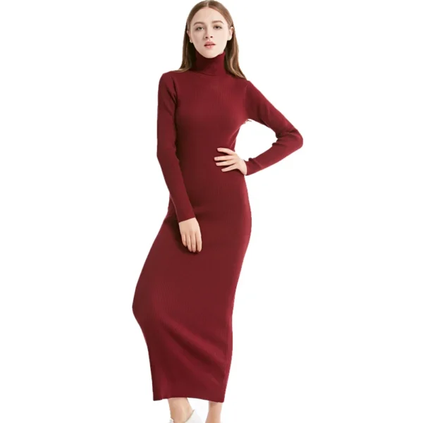 Knit Dress Turtleneck Long Sleeve Slim Maxi Party - Image 3