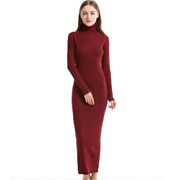 Knit Dress Turtleneck Long Sleeve Slim Maxi Party