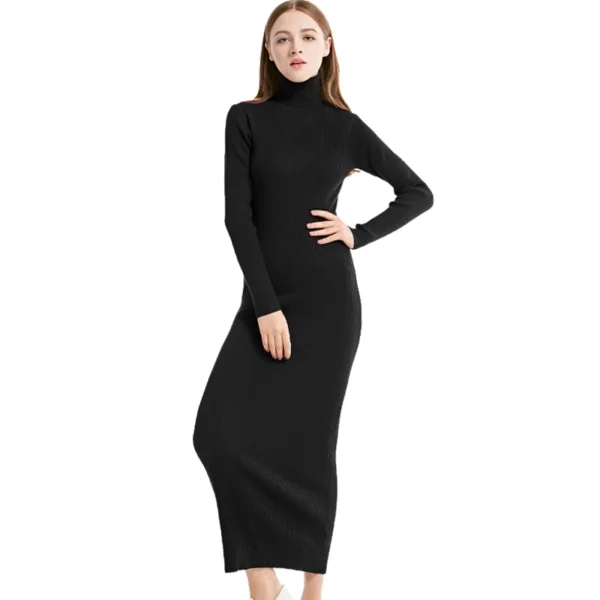 Knit Dress Turtleneck Long Sleeve Slim Maxi Party - Image 2