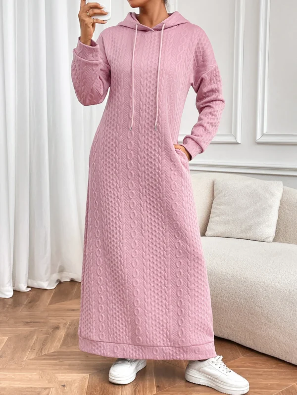 Knit Dress: Casual Long Sleeve Hoodie Pullover Dress - Image 3