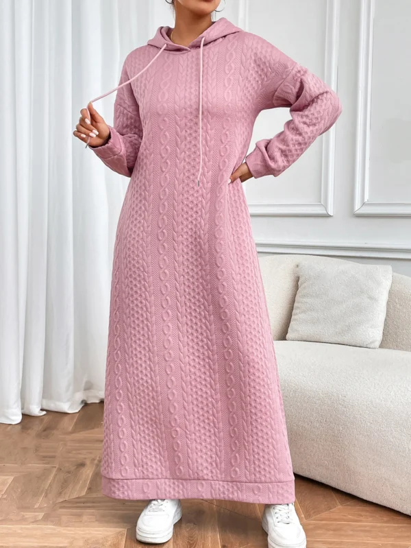 Knit Dress: Casual Long Sleeve Hoodie Pullover Dress - Image 4