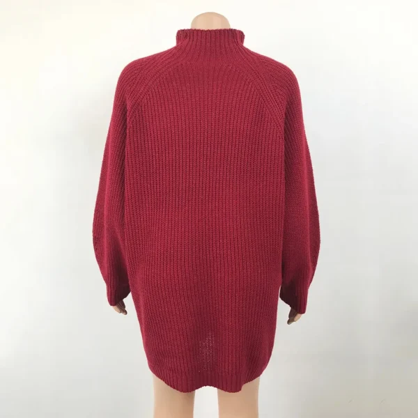 Knit Dress - Women's High Neck Loose Sweater Dress - Image 4