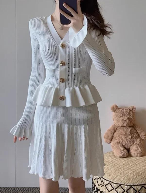 Knit Dress Pure White Hollow Fake Two-piece Mini - Image 2