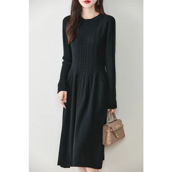 Knit Dress: 100% Wool, Slim Fit, Long Sleeved - Image 3