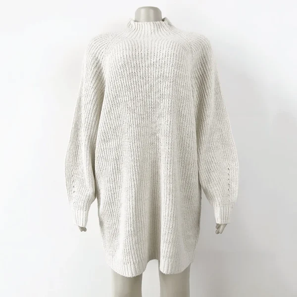 Knit Dress - Women's High Neck Loose Sweater Dress - Image 5