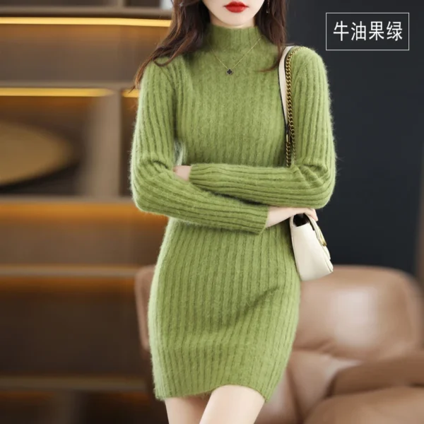 Knit Dress - Warm High Collar Cashmere Dress - Image 2