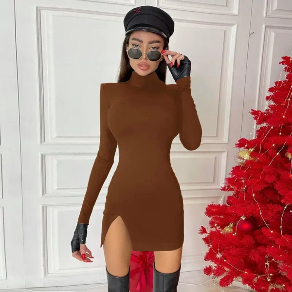 Knit Dress – Women's Slim Fit Long Sleeve Dress - Image 5