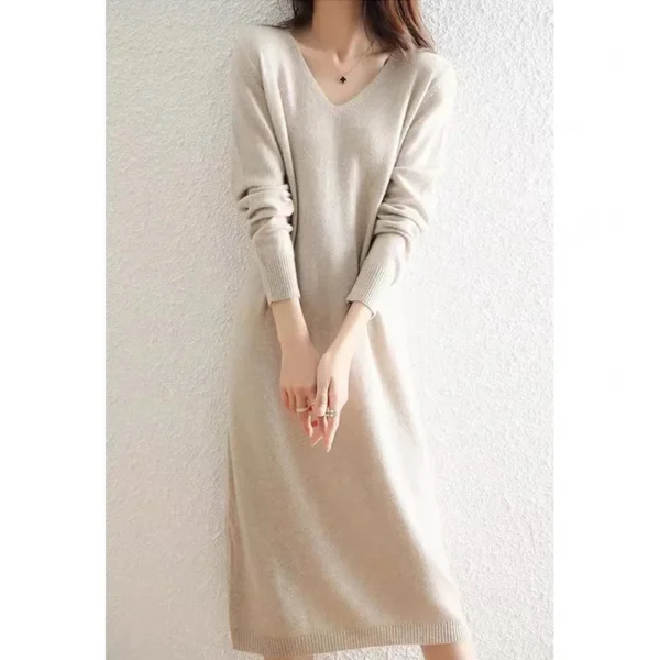 V-Neck Knit Dress, Loose Fit, French Style