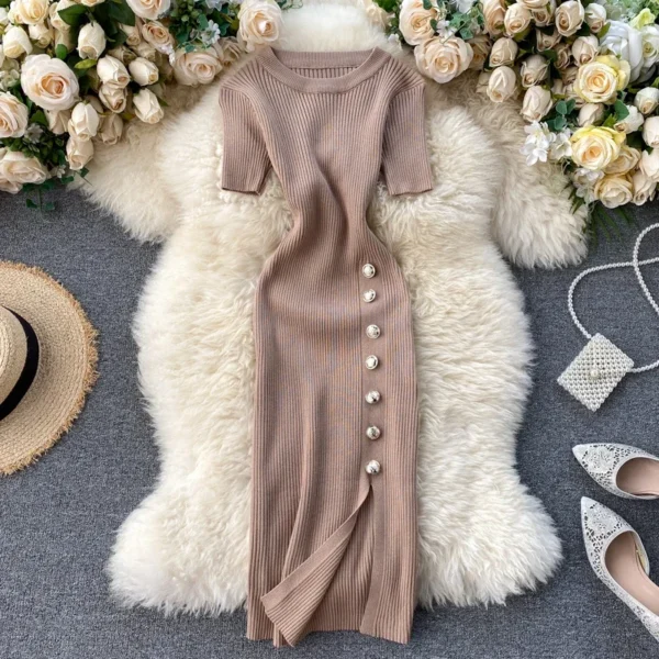 Korean Vintage Knit Dress, High Waist Bodycon, Sexy Summer