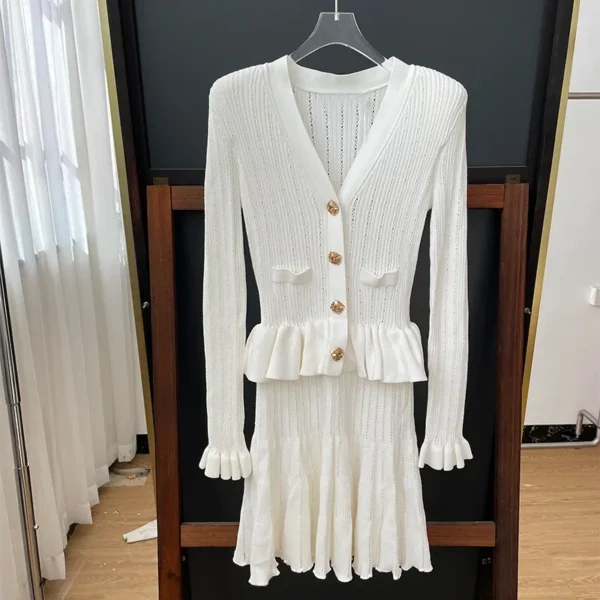 Knit Dress Pure White Hollow Fake Two-piece Mini - Image 4