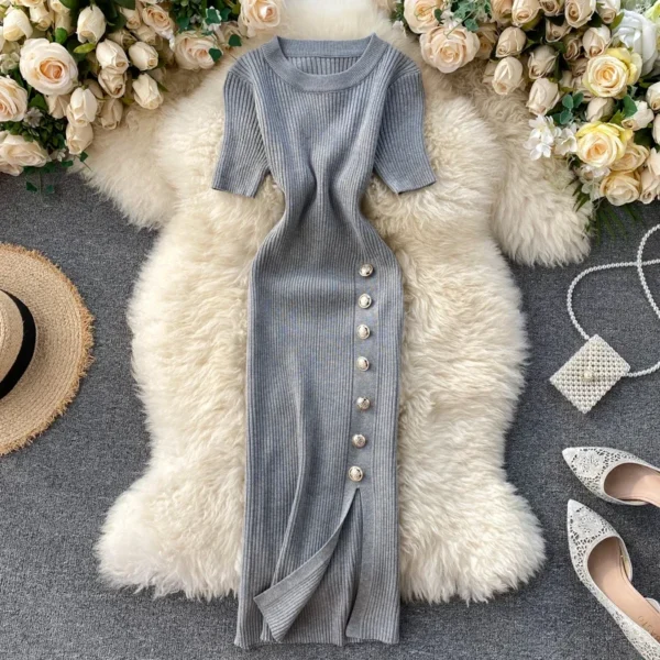 Korean Vintage Knit Dress, High Waist Bodycon, Sexy Summer - Image 2