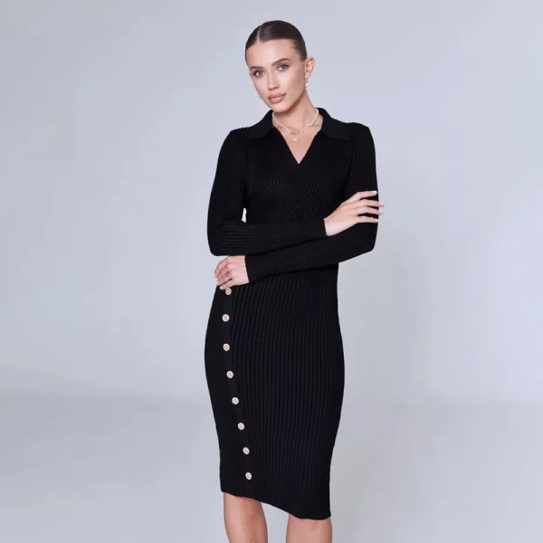 Knit Dress with POLO Collar & Skirt for Women - Image 2