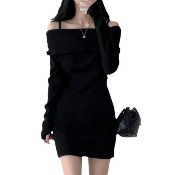 Chic Knit Dress Ribbed Slim Fit Scoop Neck Short Skirt - Image 5