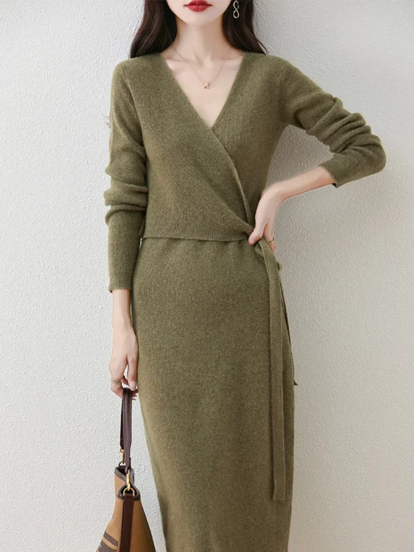 Knit Dress Merino Wool Lace-Up Pullover - Image 4