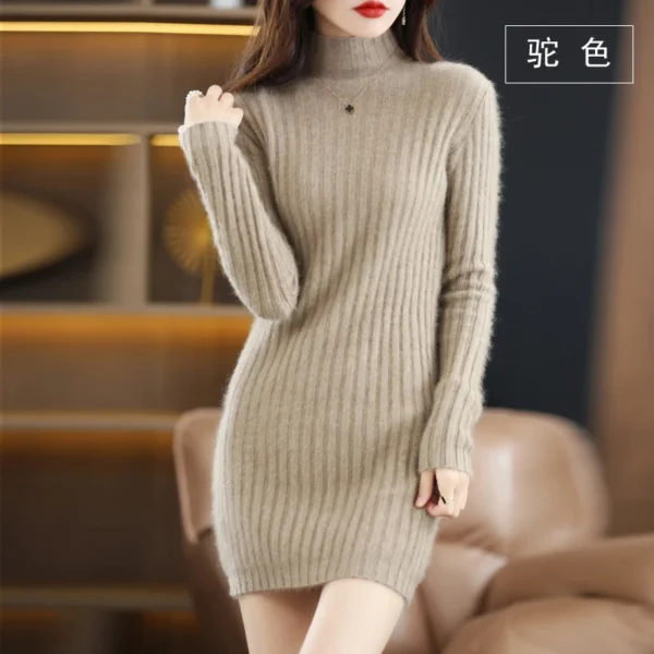 Knit Dress - Warm High Collar Cashmere Dress - Image 6