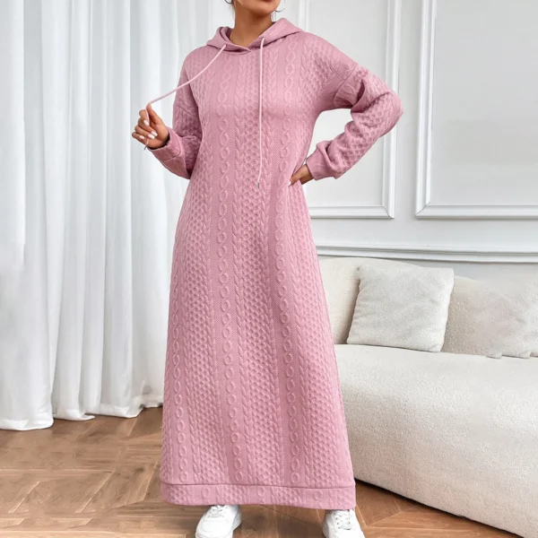 Knit Dress: Casual Long Sleeve Hoodie Pullover Dress