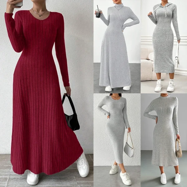 Elegant Knit Dress Hooded Slim Bodycon Long Sleeve