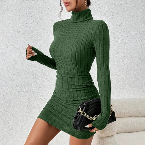 Knit Dress: Turtleneck, Long Sleeve, Bodycon Mini - Image 3