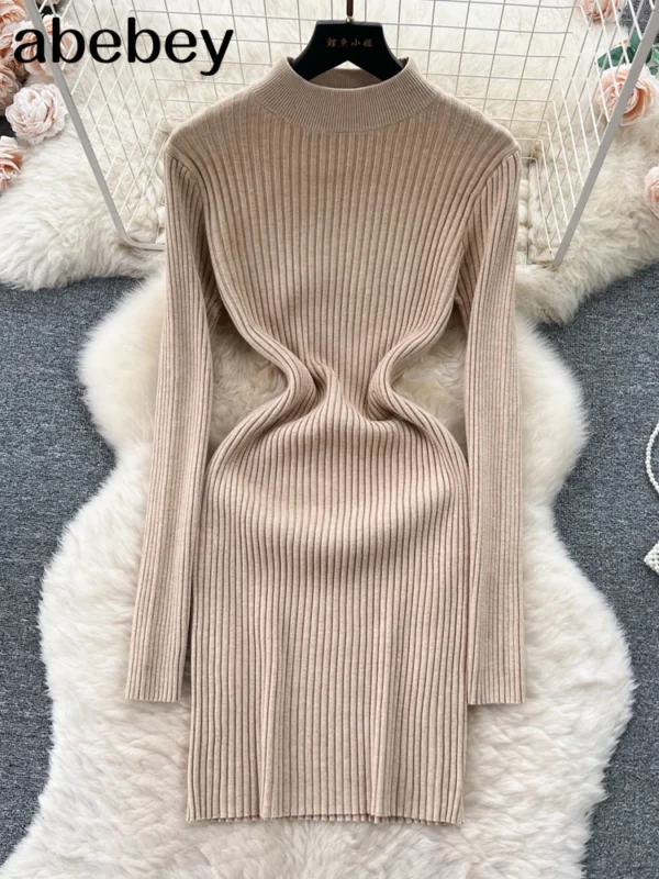 Women’s Autumn Knit Dress Slim Fit Half Collar - Image 3