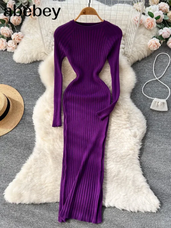 Knit Dress: O Neck Sexy Slim Bodycon Long Dress