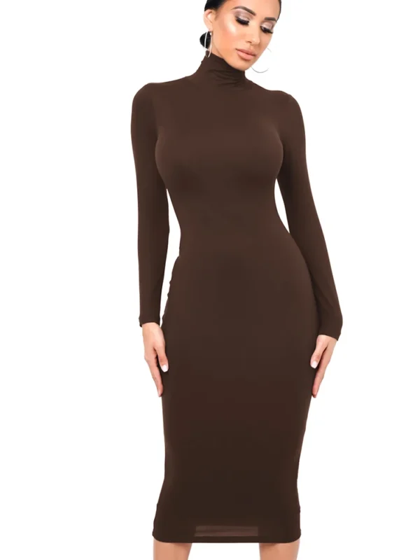 Knit Dress: Black Turtleneck Bodycon Midi Dress