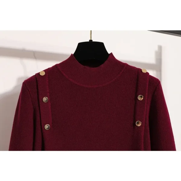 Knit Dress Long Sleeves Metal Buckles Autumn Winter - Image 5