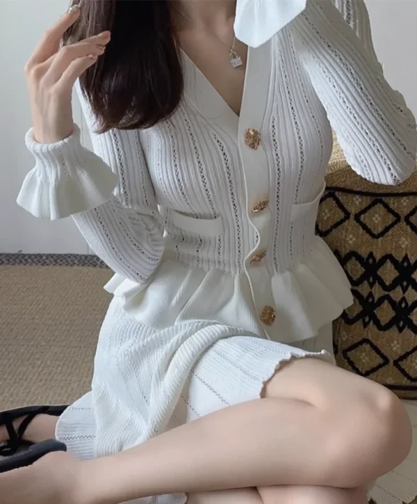 Knit Dress Pure White Hollow Fake Two-piece Mini - Image 3