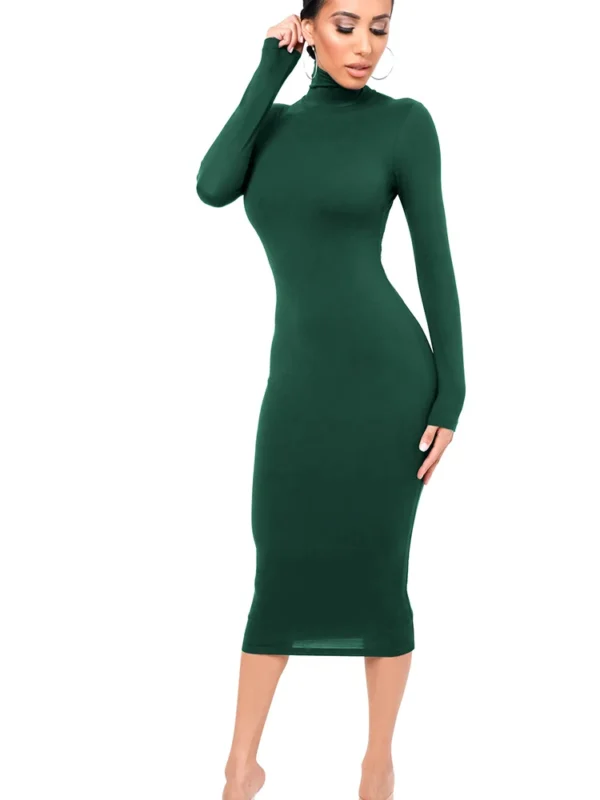 Knit Dress: Black Turtleneck Bodycon Midi Dress - Image 6