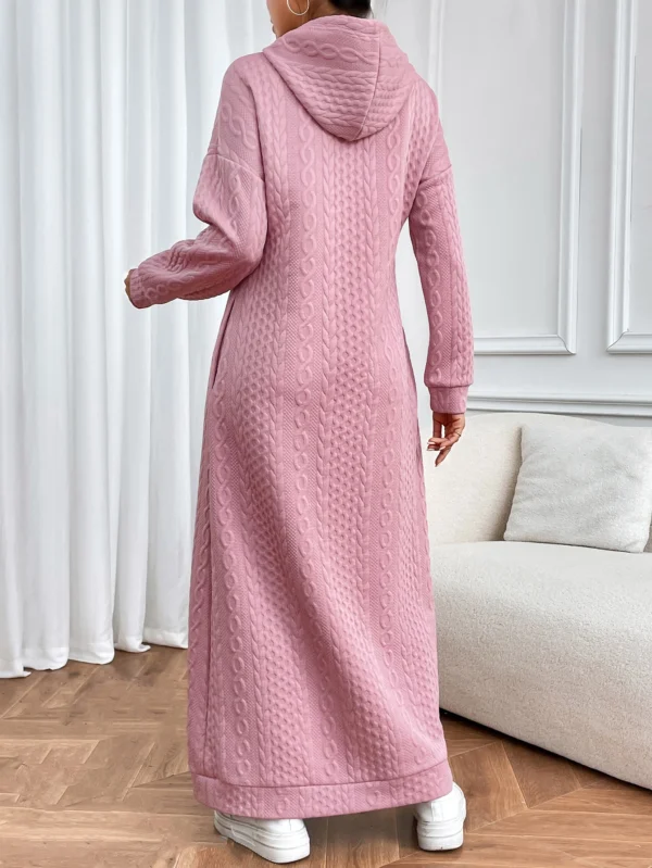 Knit Dress: Casual Long Sleeve Hoodie Pullover Dress - Image 2