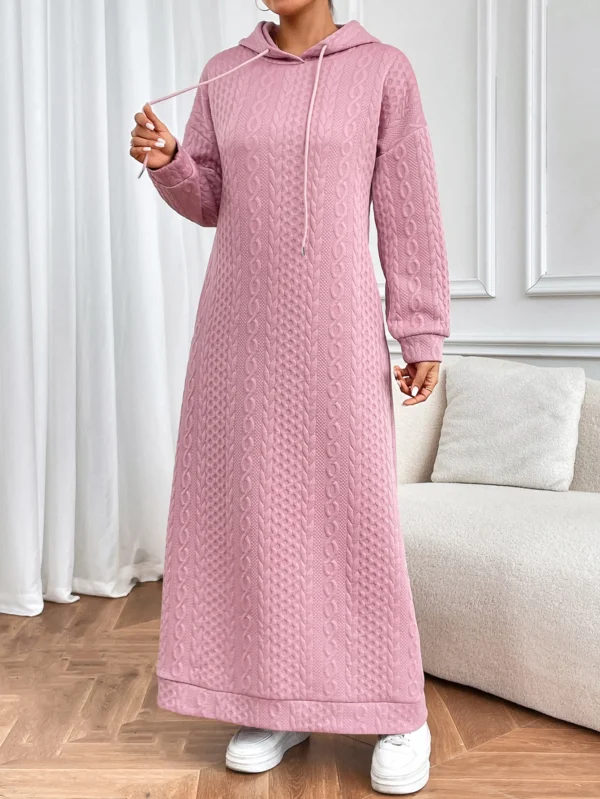 Knit Dress: Casual Long Sleeve Hoodie Pullover Dress - Image 6