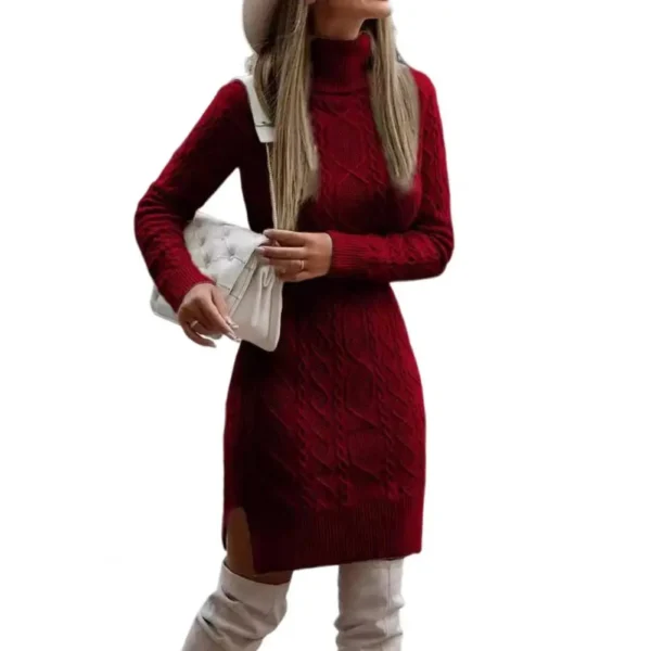 Knit Dress High Collar Long Sleeve Twisted Mini