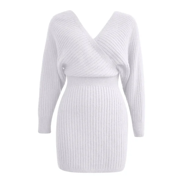 Knit Dress Sexy Cross V-Neck Bodycon Autumn/Winter - Image 4