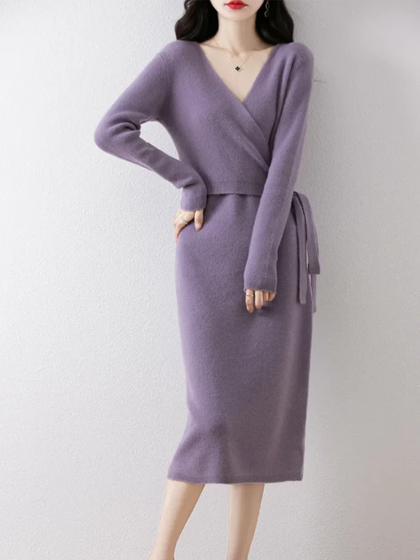 Knit Dress Merino Wool Lace-Up Pullover - Image 2