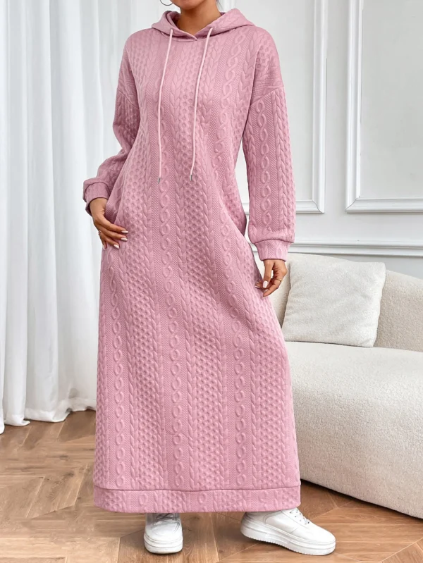 Knit Dress: Casual Long Sleeve Hoodie Pullover Dress - Image 5