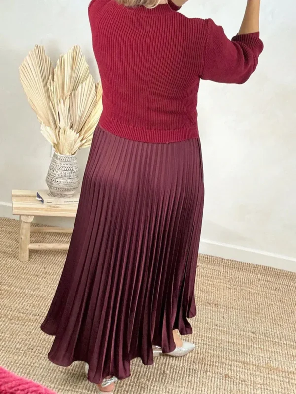 Knit Dress Grey Long Sleeve Pleated Autumn Casual - Image 6